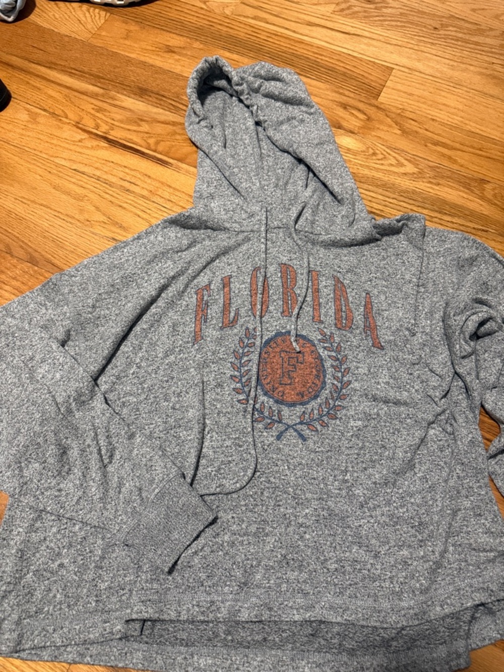 Oversized Gray 'Florida' Graphic Hooded Pullover